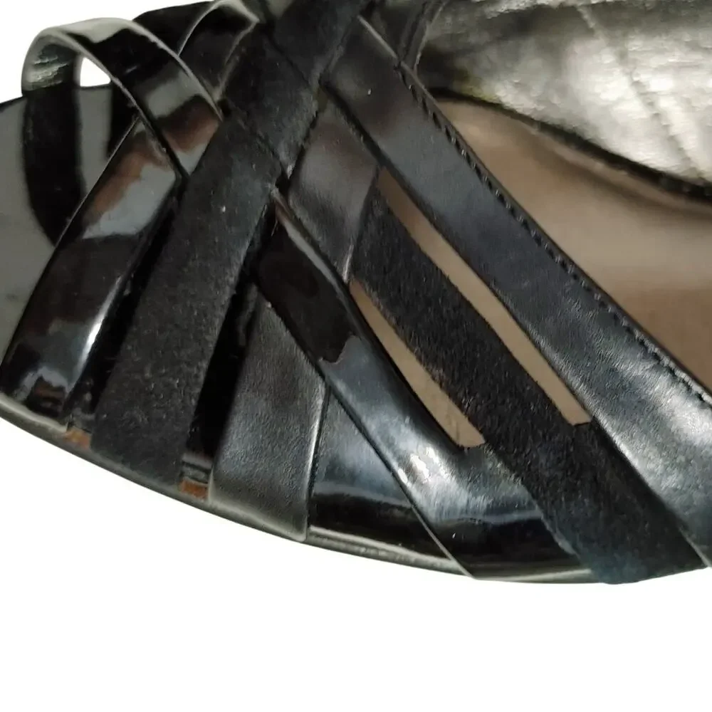 Cole Haan Peep Toe Patent Leather Flats Black Shoes Womens 7B Made in Brazil